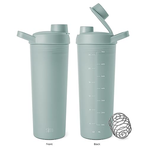 Simple Modern Plastic Protein Shaker Bottle with Ball 24oz | Shaker Cup for Protein Mixes, Shakes and Pre Workout | Rally Collection | Sea Glass Sage