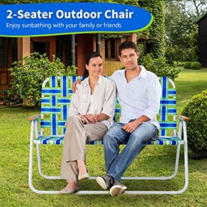 GYMAX Double Camping Chair, 660lbs 2-Person Folding Beach Chair with Breathable Webbing & Armrests, Lightweight Portable Outdoor Loveseat for Adults, Outside Patio Lawn Chair for Backyard, Poolside