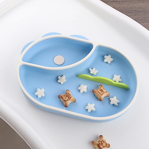 Qshare Baby Suction Plates,Suction Plates for Baby,Toddler Plates,Silicone Baby Plates,Children Divided Plate,Toddler Plate Microwave & Dishwasher Safe (Blue)