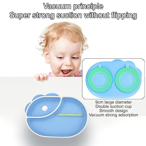 Qshare Baby Suction Plates,Suction Plates for Baby,Toddler Plates,Silicone Baby Plates,Children Divided Plate,Toddler Plate Microwave & Dishwasher Safe (Blue)