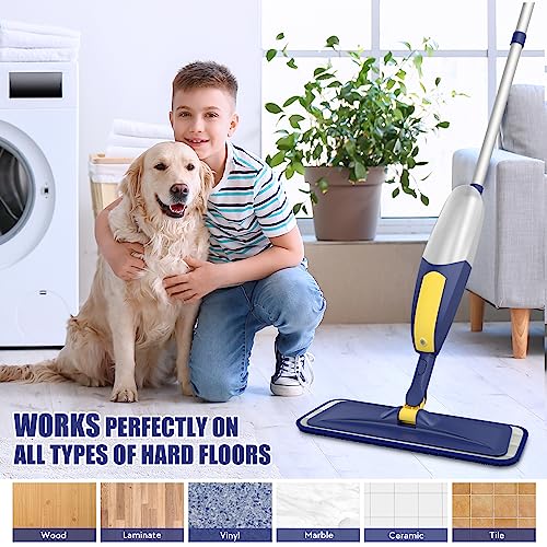 Microfiber Mops for Floor Cleaning, Dust Wood Floor Mop, Wet Spray Mop with Reusable Washable Pads for Home Commercial Hardwood Laminate Vinyl Wood Tile Floor