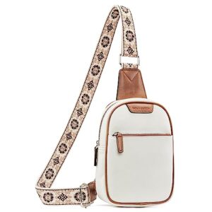 bostanten small sling bag for women crossbody purse, leather crossbody bags fanny pack for travel, beige