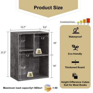 VECELO 2-Tier Small Bookshelf, Open Modern Bookcases, Shelves Height up to 12.8 Inches, Fits Regular Size Textbooks, Floorstanding Display with High Load Capacity, Cube Storage Organizer, Grey