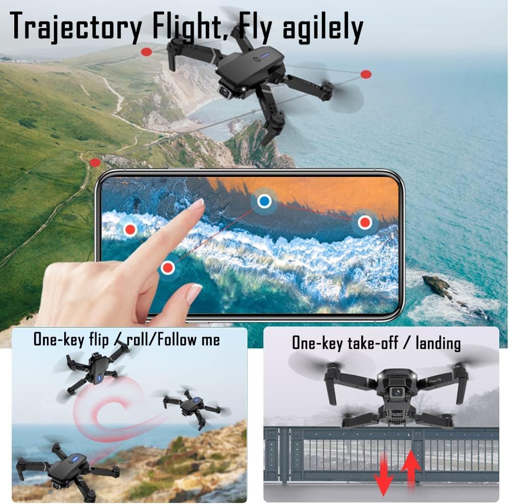 Foldable FPV Drone with 4K Dual Camera for Adults, RC Quadcopter WiFi FPV Live Video, Altitude Hold, Headless Mode, One Key Take Off for Kids or Beginners with 2 Batteries, Carrying Case -Black