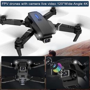 Foldable FPV Drone with 4K Dual Camera for Adults, RC Quadcopter WiFi FPV Live Video, Altitude Hold, Headless Mode, One Key Take Off for Kids or Beginners with 2 Batteries, Carrying Case -Black