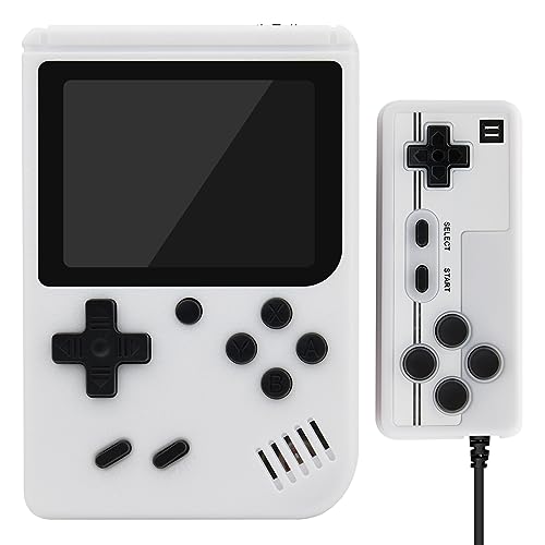 Retro Handheld Game Console with 500 Classic FC Games, Portable Retro Video Game Console, 3-inch LCD Screen and Add-on Controller, Handheld Game Console Supports Connection to TV and Two Playe (White)