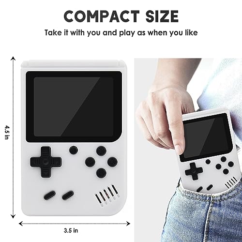 Retro Handheld Game Console with 500 Classic FC Games, Portable Retro Video Game Console, 3-inch LCD Screen and Add-on Controller, Handheld Game Console Supports Connection to TV and Two Playe (White)