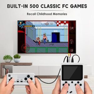 Retro Handheld Game Console with 500 Classic FC Games, Portable Retro Video Game Console, 3-inch LCD Screen and Add-on Controller, Handheld Game Console Supports Connection to TV and Two Playe (White)