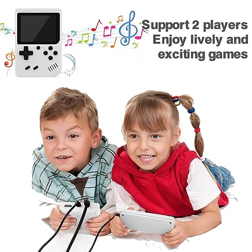 Retro Handheld Game Console with 500 Classic FC Games, Portable Retro Video Game Console, 3-inch LCD Screen and Add-on Controller, Handheld Game Console Supports Connection to TV and Two Playe (White)