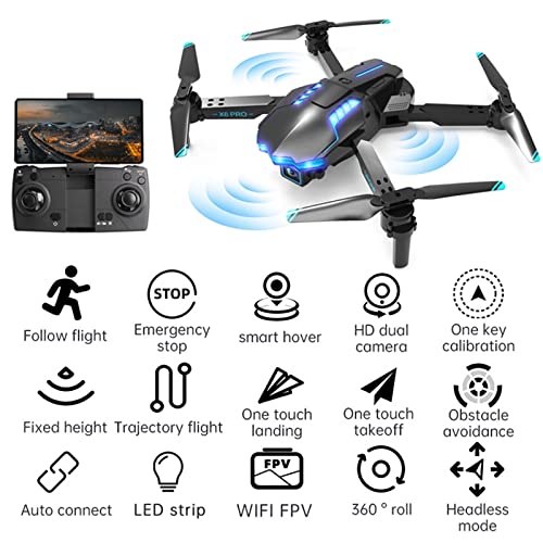 Drone with 1080P Dual HD Camera - 2023 Upgradded RC Quadcopter for Adults and Kids, WiFi FPV RC Drone for Beginners Live Video HD Wide Angle RC Aircraft, Trajectory Flight, Auto Hover,Carrying Case.