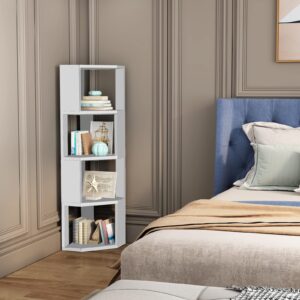 NEWSENDY 4-Tier Wooden Cube Bookcase, Free Standing Book Shelf, Modern Open Storage Organizer for Bedroom, Living Room, Office(White)