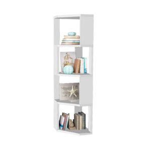 NEWSENDY 4-Tier Wooden Cube Bookcase, Free Standing Book Shelf, Modern Open Storage Organizer for Bedroom, Living Room, Office(White)