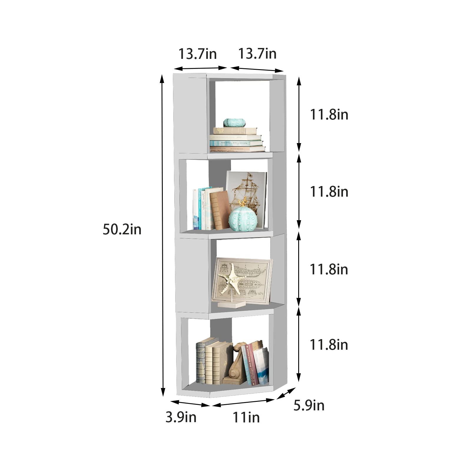 NEWSENDY 4-Tier Wooden Cube Bookcase, Free Standing Book Shelf, Modern Open Storage Organizer for Bedroom, Living Room, Office(White)