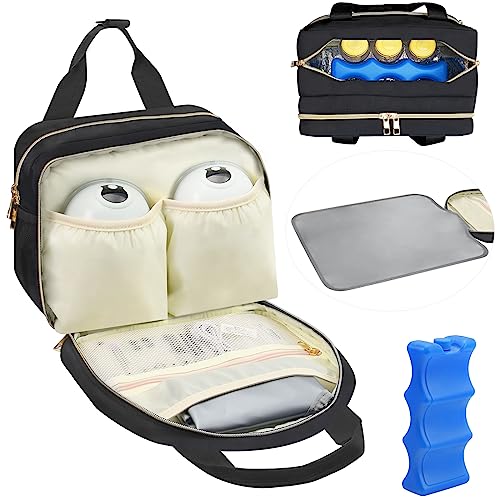 PIIOSER Wearable Breast Pump Bag with Ice Pack, Compatible with Wearable Breast Pumps & Accessories - Portable Pumps Carrying Case for Nursing & Working Moms, Black