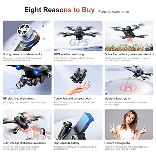 RHOOTZ GPS Drone with HD ESC Camera for Adults, Foldable RC Quadcopter Brushless Obstacle Avoidance UAV for Beginners Kids with Follow Me, Optical Flow,Headless Mode, Altitude Hold