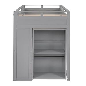 BIADNBZ Wooden Twin Size Loft Bed with Storage Drawers,Rolling Cabinet and Desk,Basket for Bedroom/Teens,Gray