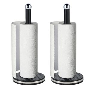 dxlac 2 pack standing paper towel holder, black kitchen countertop stand for standard and large size rolls - ideal for bathroom and kitchen organization and storage
