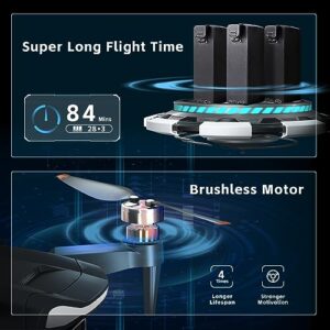 Durable Brushless Motor Drone with 84 Mins Super Long Flight Time, Drone with Camera for Beginners, CHUBORY A77 WiFi FPV Quadcopter with 2K HD Camera, Follow Me, Auto Hover, 3 Batteries, Carrying Case