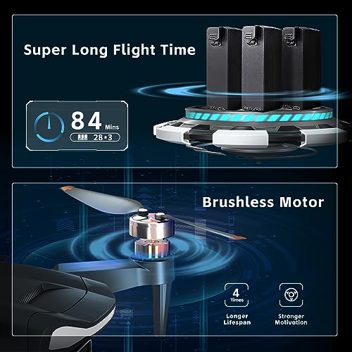 Durable Brushless Motor Drone with 84 Mins Super Long Flight Time, Drone with Camera for Beginners, CHUBORY A77 WiFi FPV Quadcopter with 2K HD Camera, Follow Me, Auto Hover, 3 Batteries, Carrying Case