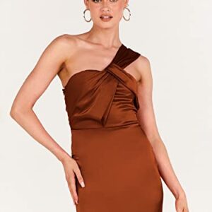 ANRABESS Women's Silk One Shoulder Wedding Guest Bodycon Dress Cocktail Evening Party Long Midi Dress A942-Xiuhong-M Rust