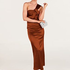 ANRABESS Women's Silk One Shoulder Wedding Guest Bodycon Dress Cocktail Evening Party Long Midi Dress A942-Xiuhong-M Rust