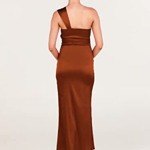 ANRABESS Women's Silk One Shoulder Wedding Guest Bodycon Dress Cocktail Evening Party Long Midi Dress A942-Xiuhong-M Rust