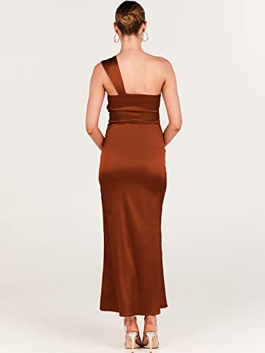 ANRABESS Women's Silk One Shoulder Wedding Guest Bodycon Dress Cocktail Evening Party Long Midi Dress A942-Xiuhong-M Rust