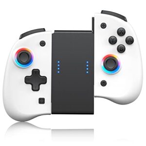 echtpower led gamepad for switch/switch oled, wireless switch controller, 8 color adjustable light, wake-up/macro button/turbo/vibration/motion functions, l/r controllers-white