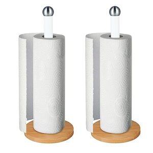 dxlac 2 pack paper towel holder with non-slip bamboo base - countertops and kitchen organization perfect for standard or jumbo-sized roll holder