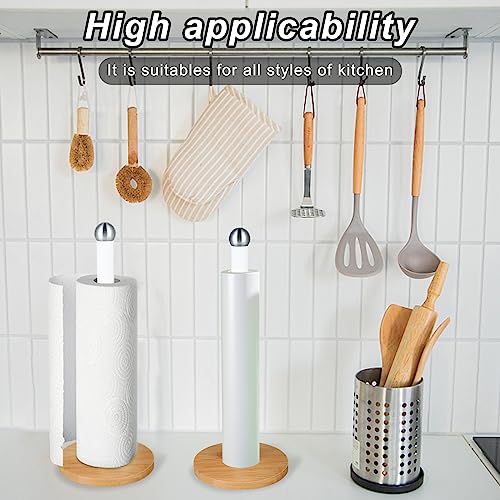 Dxlac 2 Pack Paper Towel Holder with Non-Slip Bamboo Base - Countertops and Kitchen Organization Perfect for Standard or Jumbo-Sized Roll Holder