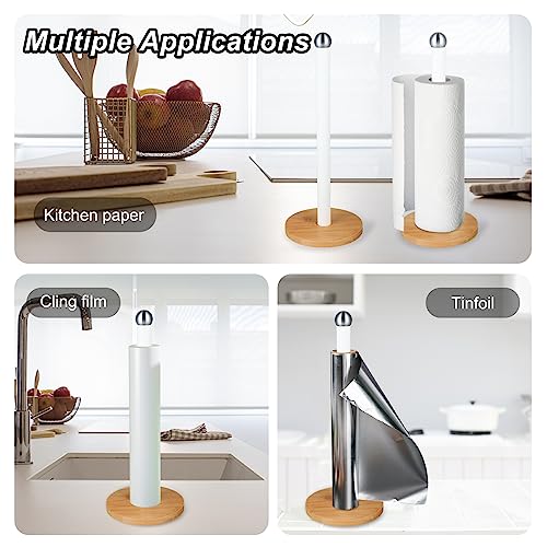 Dxlac 2 Pack Paper Towel Holder with Non-Slip Bamboo Base - Countertops and Kitchen Organization Perfect for Standard or Jumbo-Sized Roll Holder