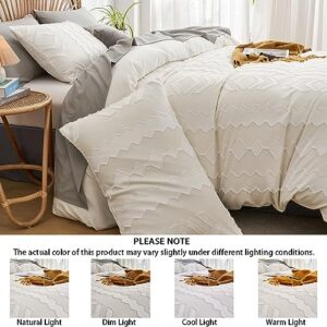 Senville White Duvet Cover Queen Size-Tufted Queen Duvet Cover Set,100% Microfiber Boho Duvet Cover,3PCS Soft and Breathable Textured Shabby Chic Bedding Set with Zipper Closure(White,Queen)