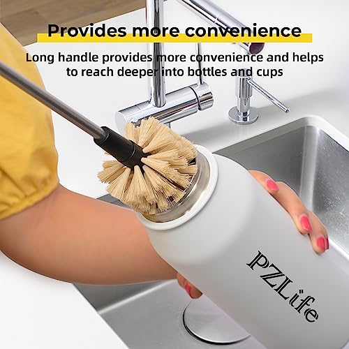 PZLife 2-in-1 Detachable Brush Head Water Bottle Brush & Straw Brush Cleaning Scrubbing Brush 15.3in Stainless Steel Bottle Brush Multi-Function Cleaning Brush Corner Cleaning