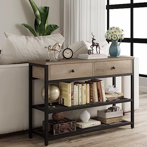 NOIFUM Console Table with 2 Drawers, 40 Inch Sofa Table with 3-Tier Storage Shelves, Vintage Hallway Foyer Table Entryway Table for Living Room, Rustic Brown