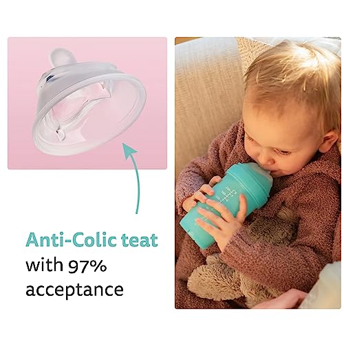 Herobility Double Anti-Colic Baby Bottles – 8.5 fl oz/240ml – 4-Pack – BPA-Free - Multicolor - White, Gray, Pink, Hawthorn Rose