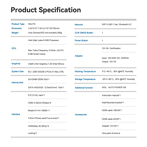 Beelink Mini PC, Intel 12th Gen Alder Lake- N95(up to 3.4GHz), 16GB DDR4 RAM 500GB PCIe x1 SSD, Mini S12 Desktop Computer Support 4K Dual Display/USB3.2/WiFi 5/BT4.2/Gigabit Ethernet for Home/Office