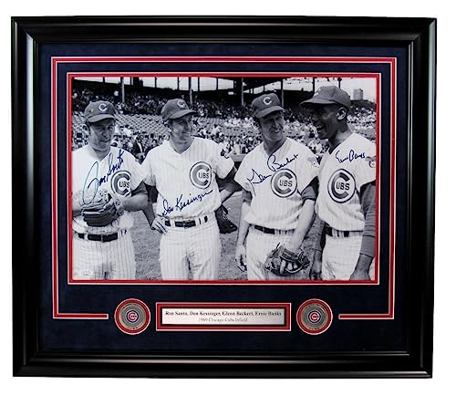 1969 Cubs Infield Santo/Kessinger/Beckert/Banks Signed 16x20 Photo Framed JSA - Autographed MLB Photos