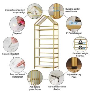 Tribesigns 5-Tier Bookshelf, 75 Inch Arched Faux Marble Bookcase Book Shelf, Modern Bookshelves Plant Stand Rack, Freestanding Display Shelf Organizer Rack for Living Room, Bedroom, White & Gold