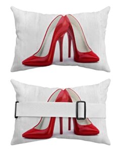 outdoor recliner head pillow,red high heels white retro wood grain headrest pillow for chaise lounge chair lumbar pillow with insert,watercolor women's shoes waterproof throw pillow for patio 2pc