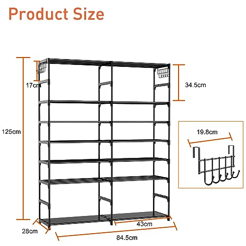 LOEFME 7 Tier Shoe Rack, Metal Shoe Rack Organizer, 24-28 Pairs Tall Shoe Stand, Quick Assembly, Stackable DIY Shoes Rack Space-Saving, Boot Rack Shoe Holder for Entryway, Closet, Garage, Bedroom