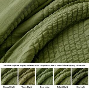 Seersucker Olive Green Queen Size Comforter Set, 3 Pieces- Soft Washed Microfiber Sage Comforter with 2 Pillowcases shams, Fluffy Down Alternative Bedding Comforter Sets for All Season (90x90 inches)