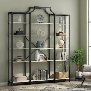 auromie triple wide 5-tier bookshelf, 70.87" l x 79.13" h extra large bookcase, tall open etagere display shelf with metal frame, freestanding modern storage shelves for home office, black&white