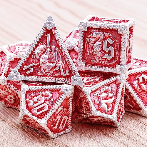 AUSTOR 7-Die Metal DND Dice Set Dungeons and Dragons Dice with Box Roll Playing Game Dice Polyhedral Dice D20 D12 D10 D% D8 D6 D4 Metal Dice for Pathfinder Warhammer MTG RPG Board Games