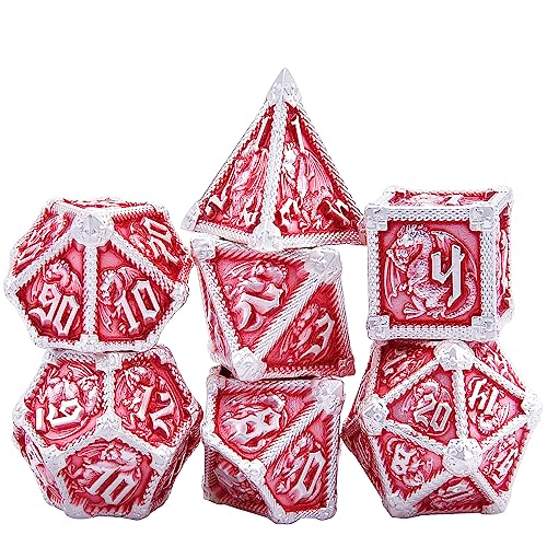 AUSTOR 7-Die Metal DND Dice Set Dungeons and Dragons Dice with Box Roll Playing Game Dice Polyhedral Dice D20 D12 D10 D% D8 D6 D4 Metal Dice for Pathfinder Warhammer MTG RPG Board Games