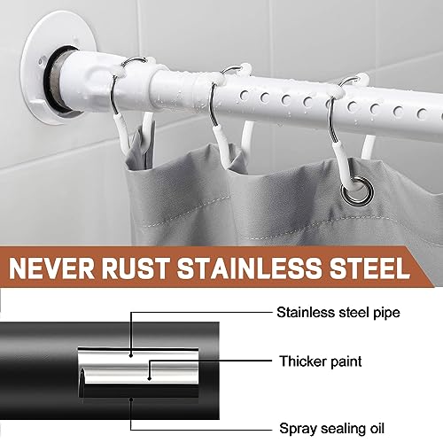 Shower Curtain Rod, 43-100 inch Adjustable Spring Tension Curtain Rod with Holder, Non-Slip Rustproof Waterproof Never Fall Shower Rod for Bathroom Window, No Drill, White