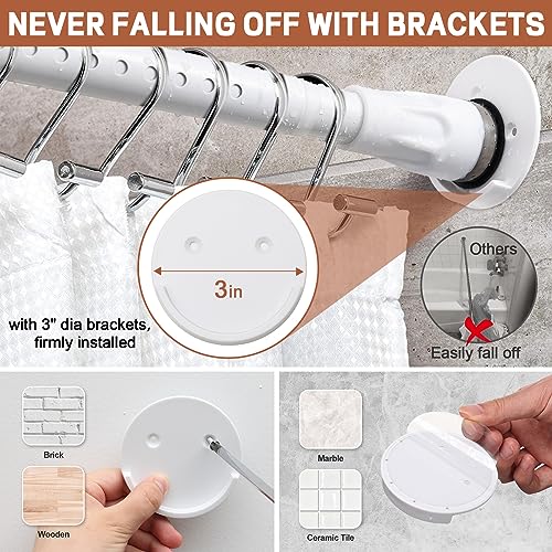 Shower Curtain Rod, 43-100 inch Adjustable Spring Tension Curtain Rod with Holder, Non-Slip Rustproof Waterproof Never Fall Shower Rod for Bathroom Window, No Drill, White