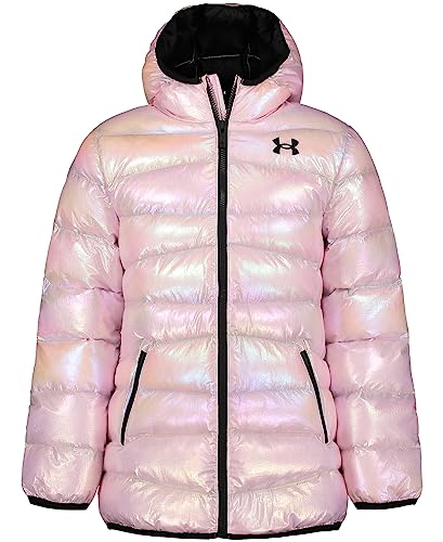 Under Armour Girls' Quilted Puffer Jacket, Front Pockets & Hooded Back, Mid-Weight & Water Repellent, Bubble Peach