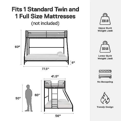 DHP Daven Easy Assembly Kids Bunk Bed, Twin Over Full, Black