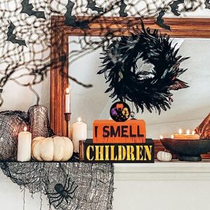 Reversible Halloween Wooden Block Sign with Led Lights- Halloween Decorations- Double-Sided Halloween Light up Hocus Pocus Table Sign for Festive Haunted House Farmhouse Home Tabletop Tiered Tray