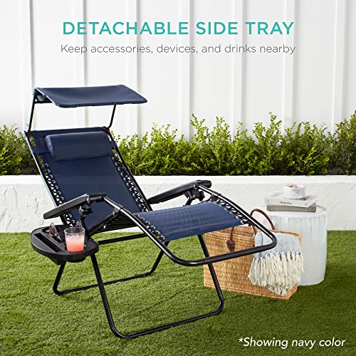 Best Choice Products Folding Zero Gravity Outdoor Recliner Patio Lounge Chair w/Adjustable Canopy Shade, Headrest, Side Accessory Tray, Textilene Mesh - American Flag